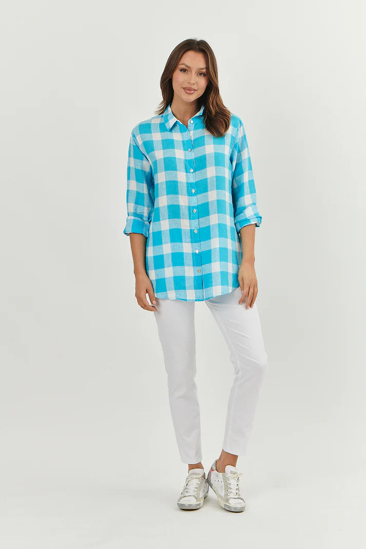 Madras Turquoise Boyfriend Shirt