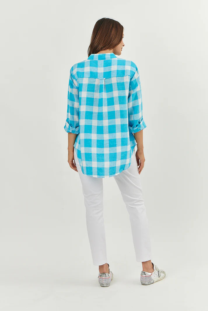 Madras Turquoise Boyfriend Shirt