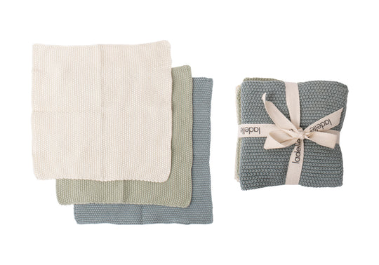 Eco Knitted Blue Dishcloth 3pk