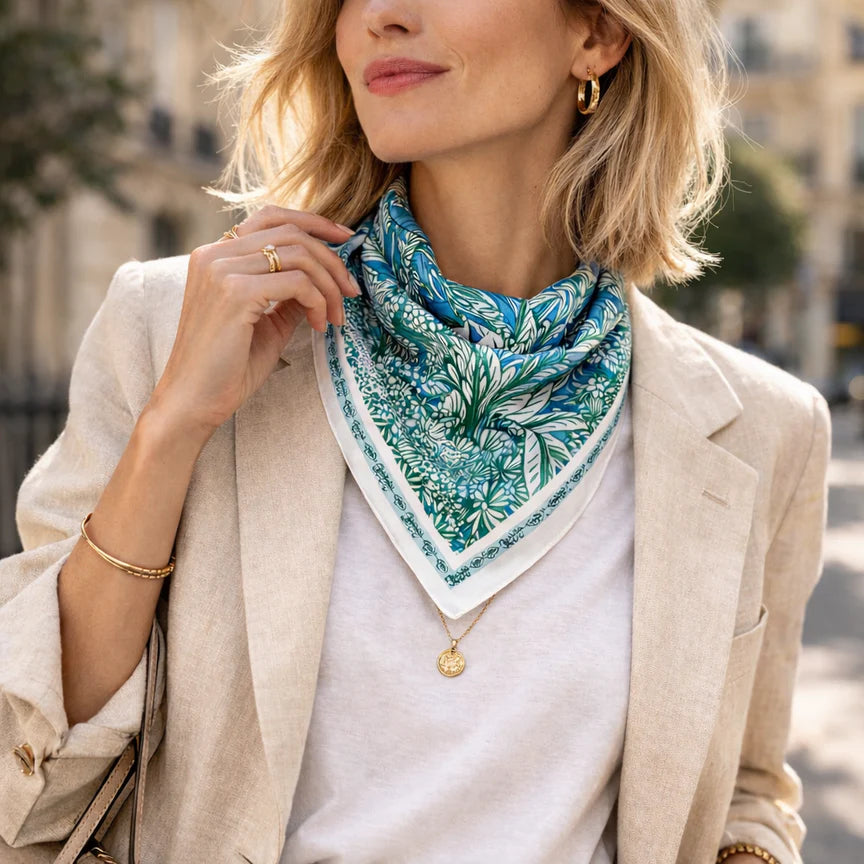 Silk Scarf Elsa Panther Blue Jean - 90X90 cm