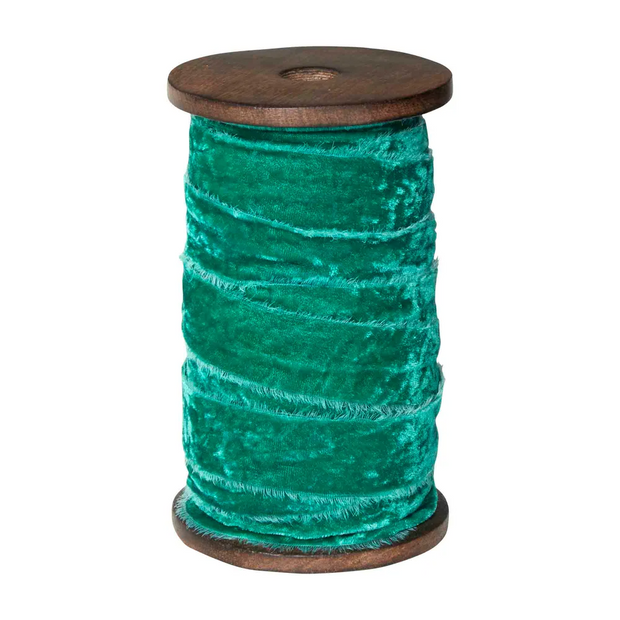 Fray Velvet Ribbon - Emerald Green 10m