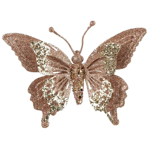 Sheena Glitter Clip on Butterfly - Pink