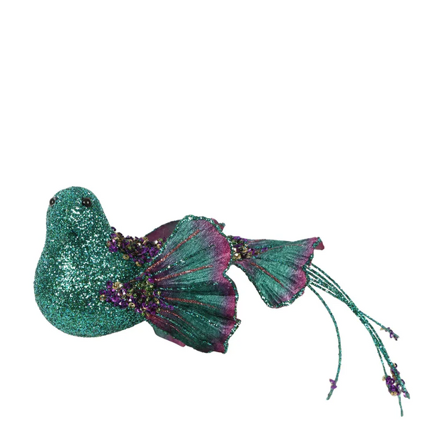 Ginko Glitter Clip on Bird - Peacock