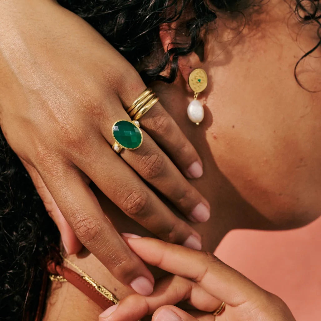 Green Onyx & Pearl Ring (7)