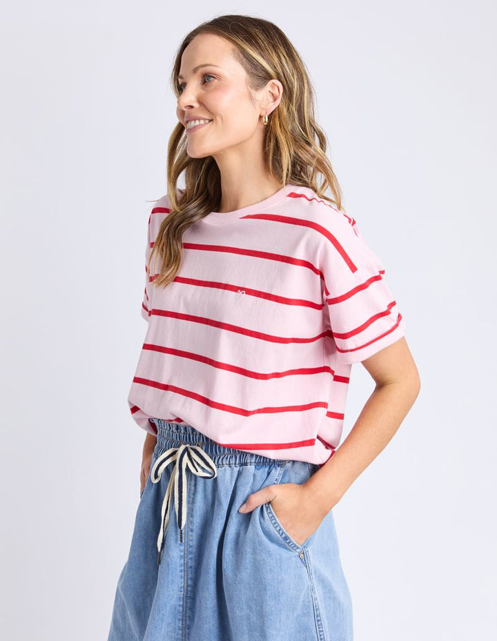 Elm Halli Tee  - Pink with Red Stripe