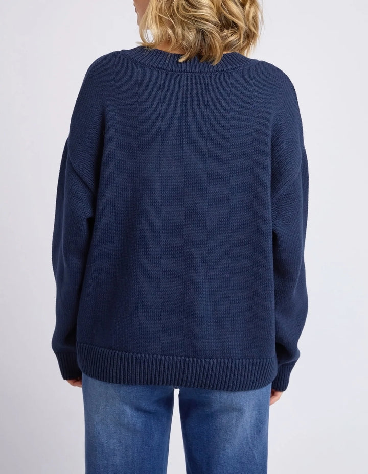 Elm Harper Vee Neck - Dark Sapphire Stripe