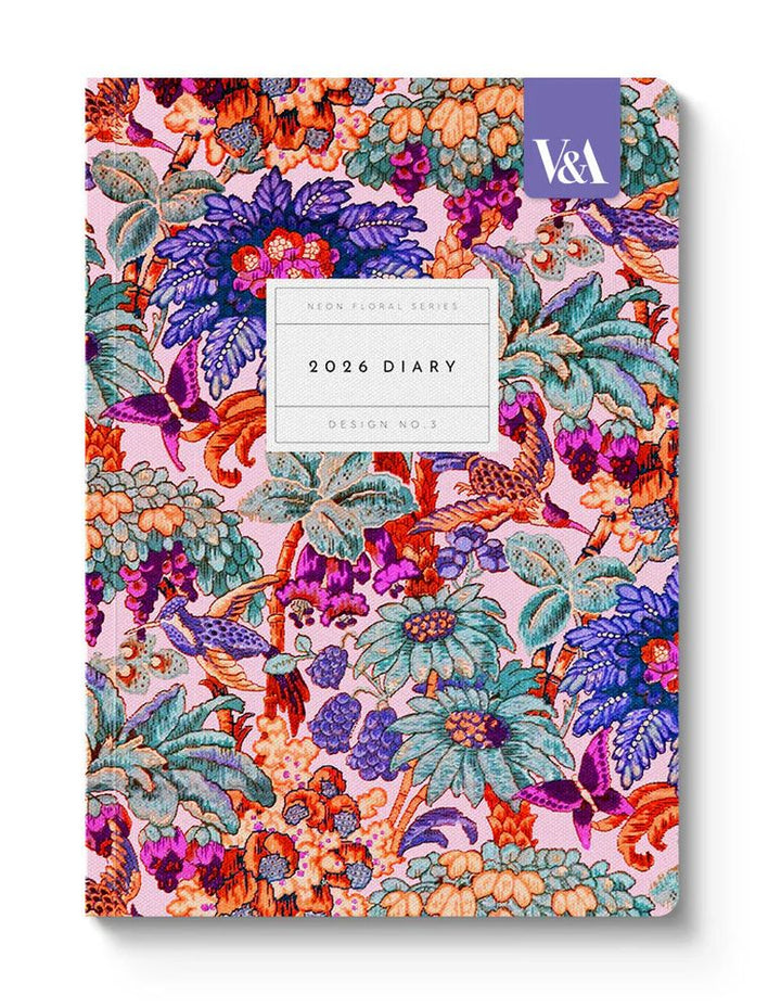 V&A 2026 A5 Diary-Neon Floral Coral Jungle