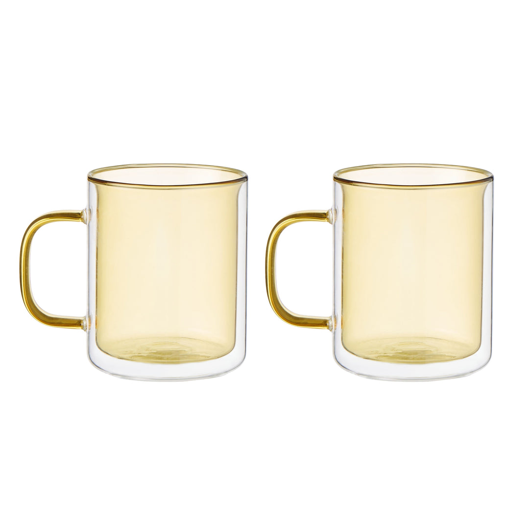 Leaf & Bean Coloured Double Wall Glasses - Yellow