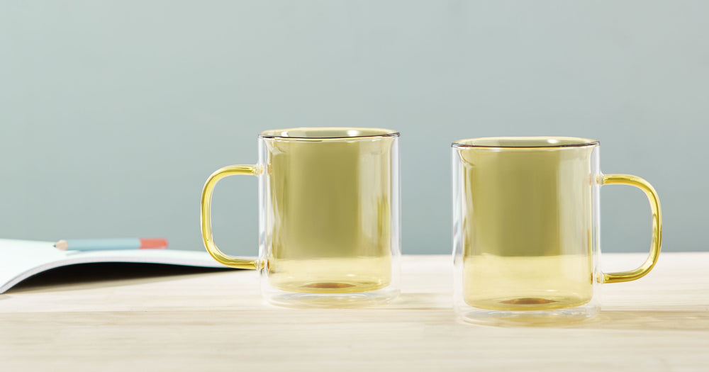 Leaf & Bean Coloured Double Wall Glasses - Yellow