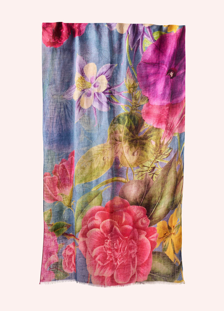 Floral Study Linen/Cotton Mix Scarf - Denim