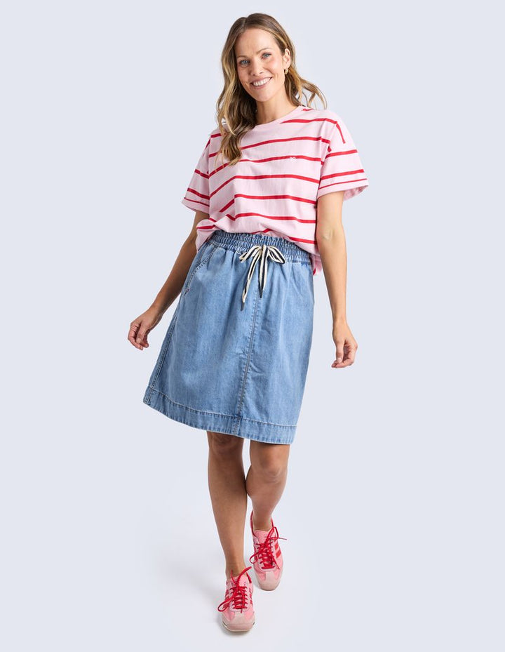 Elm Halli Tee  - Pink with Red Stripe