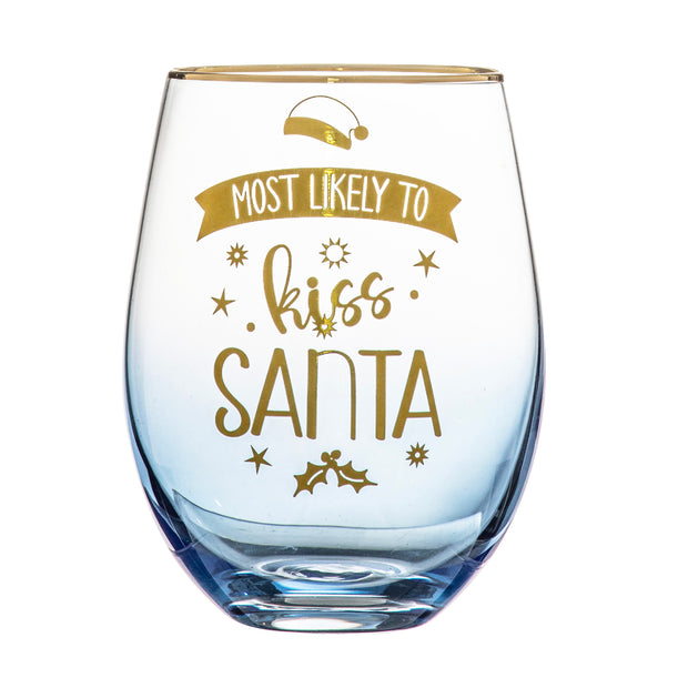 Ladelle Christmas Kiss Santa Stemless Wine Glass