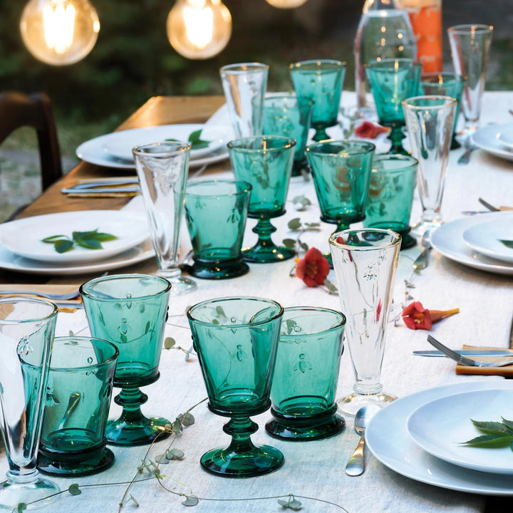 Bee Wine Glass (Set of 6)-  Emerald Green