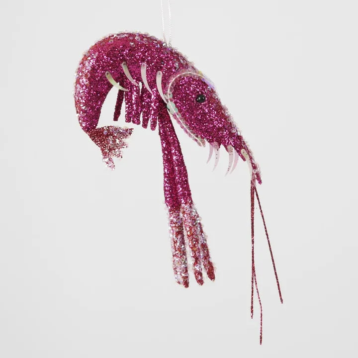 Lester Glitter Prawn Ornament - Fuschia