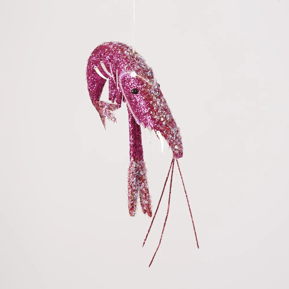 Lester Glitter Prawn Ornament - Fuschia