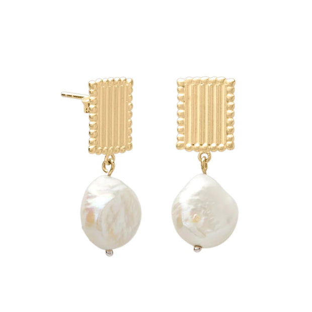 Aphrodite Goddess Small Pearl Earrings 18KT  - Yellow Gold Plate
