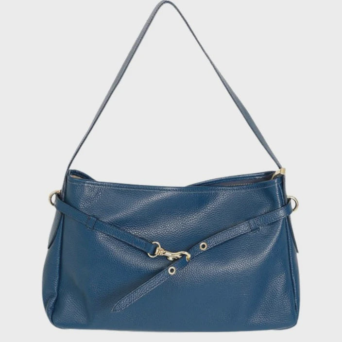 Victor Plain Leather Handbag - Dark Blue