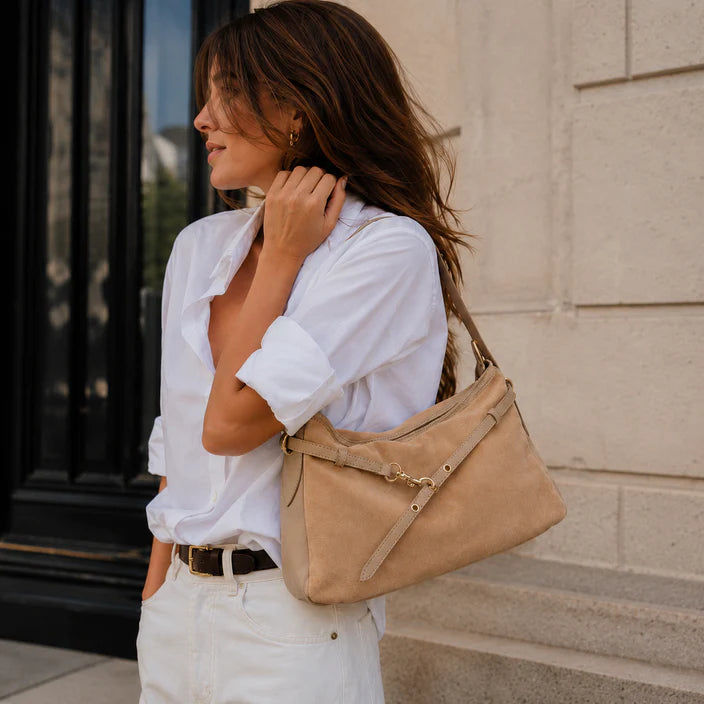 Victor Suede Handbag - Taupe