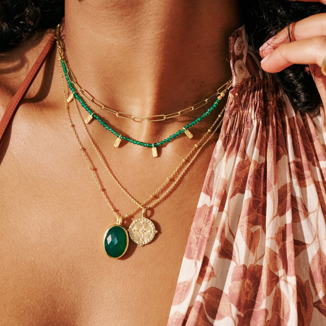 Green Onyx Choker Necklace in 18KT Yellow Gold Plate