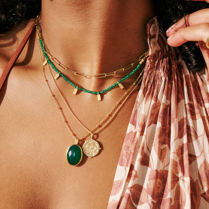 Green Onyx Choker Necklace in 18KT Yellow Gold Plate