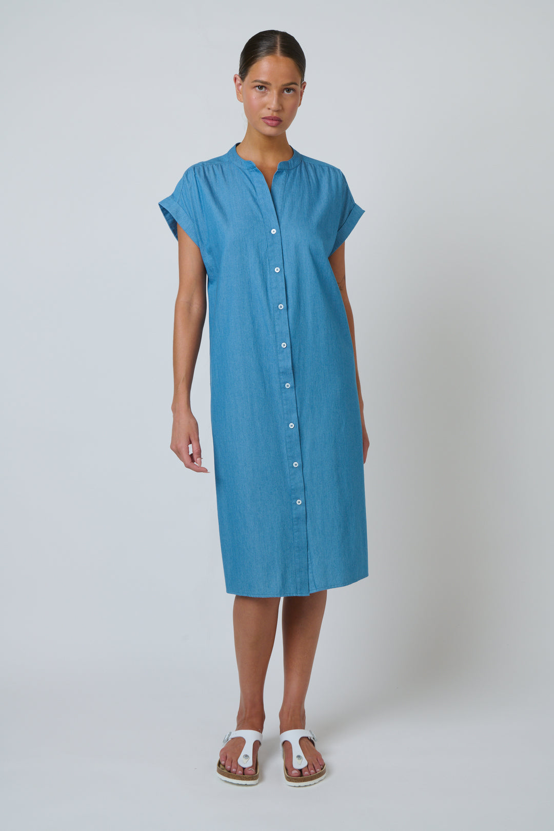 Market Cotton Button Dress - Blue Rinse