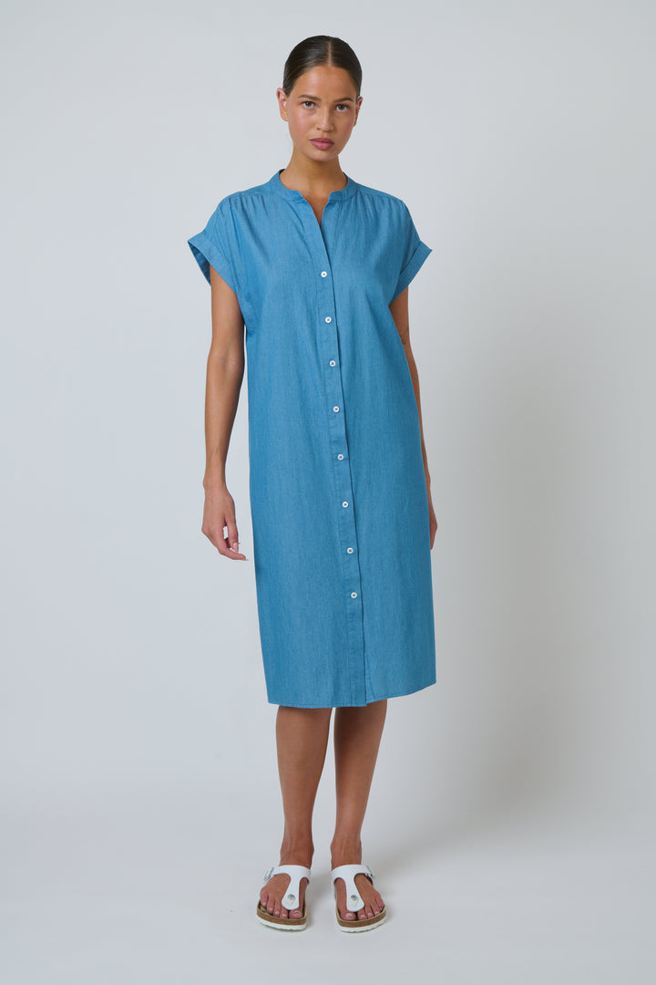 Market Cotton Button Dress - Blue Rinse