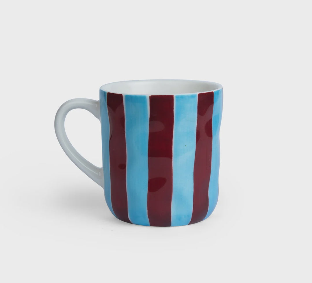 Mug- Cornflower Blue & Burgundy Stripe
