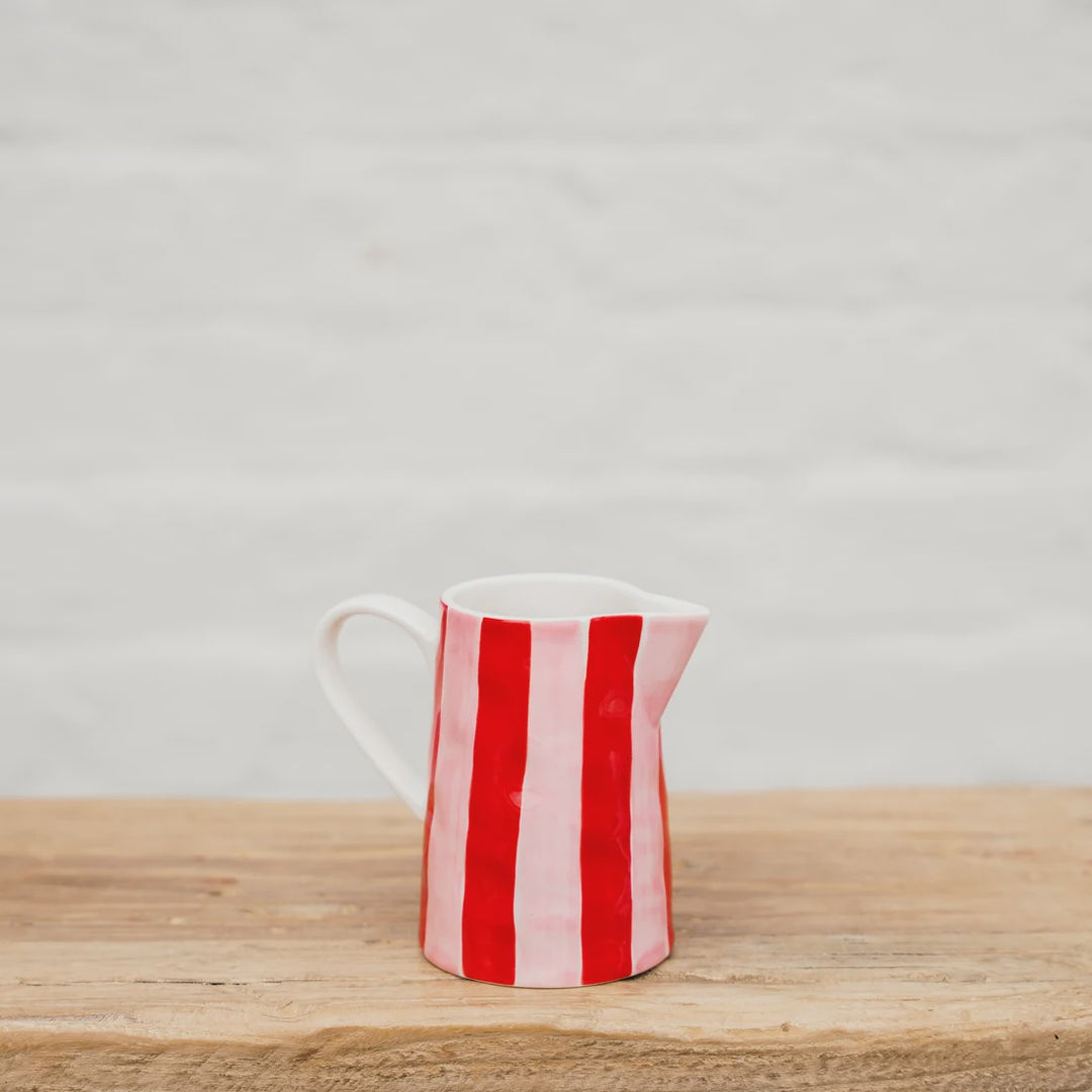 Milk Jug w.Handle - Pink & Red Stripe