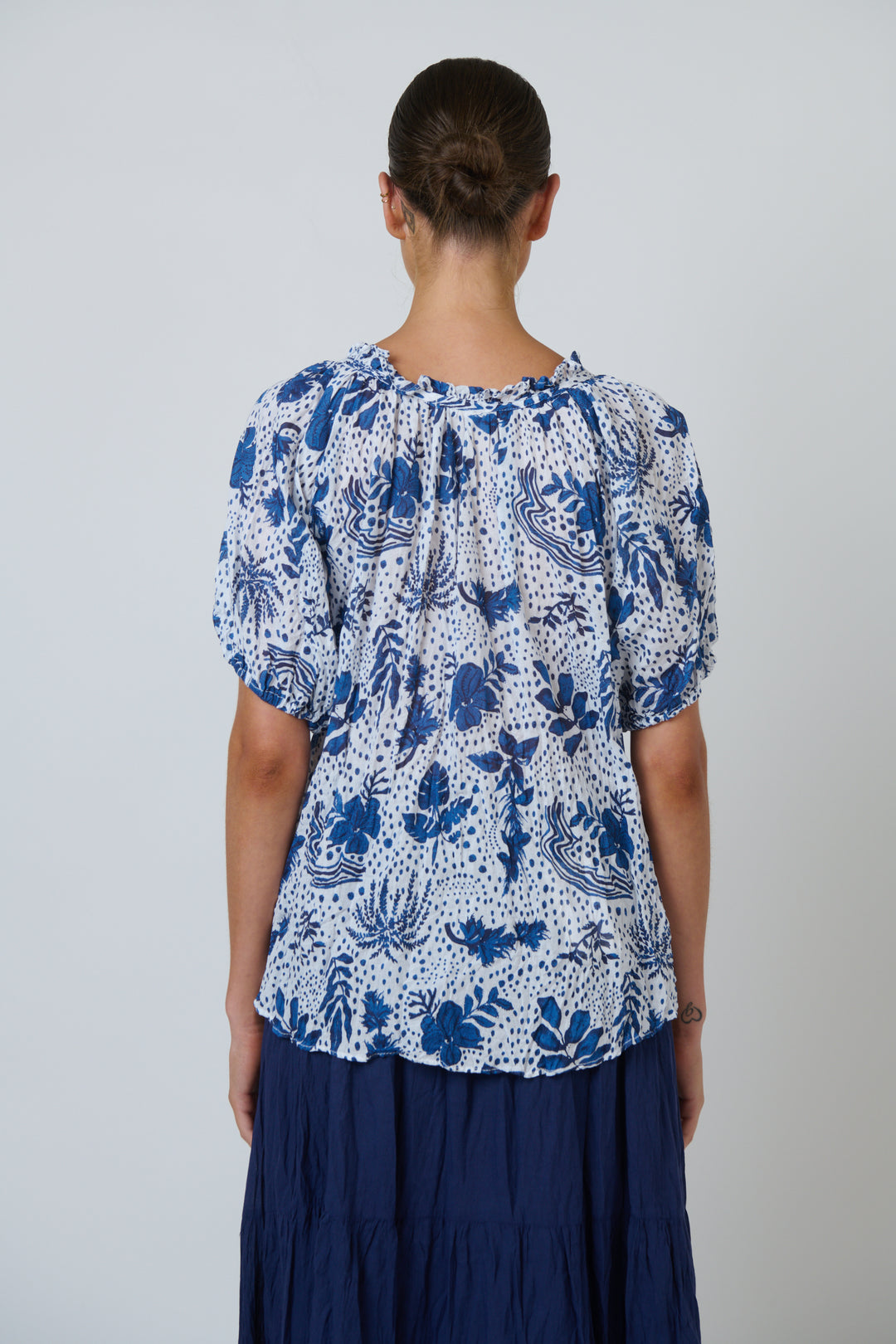 Maya Crinkle Cotton Top - Tropic Blue