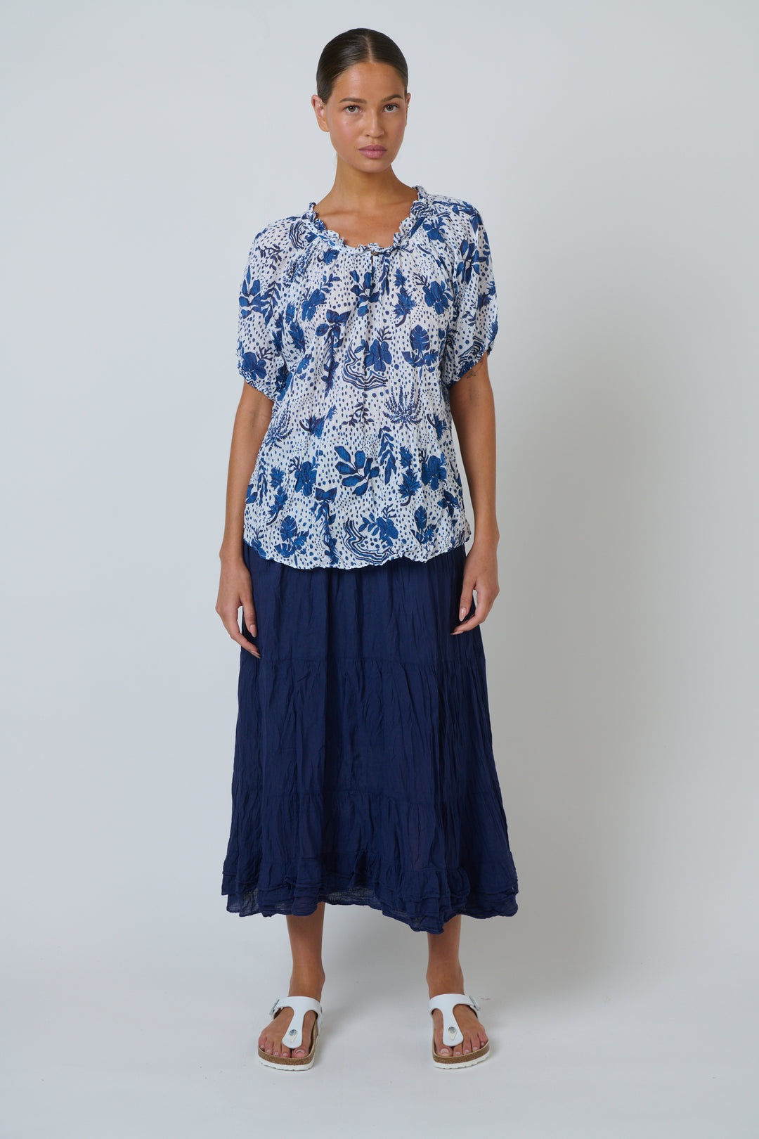 Maya Crinkle Cotton Top - Tropic Blue
