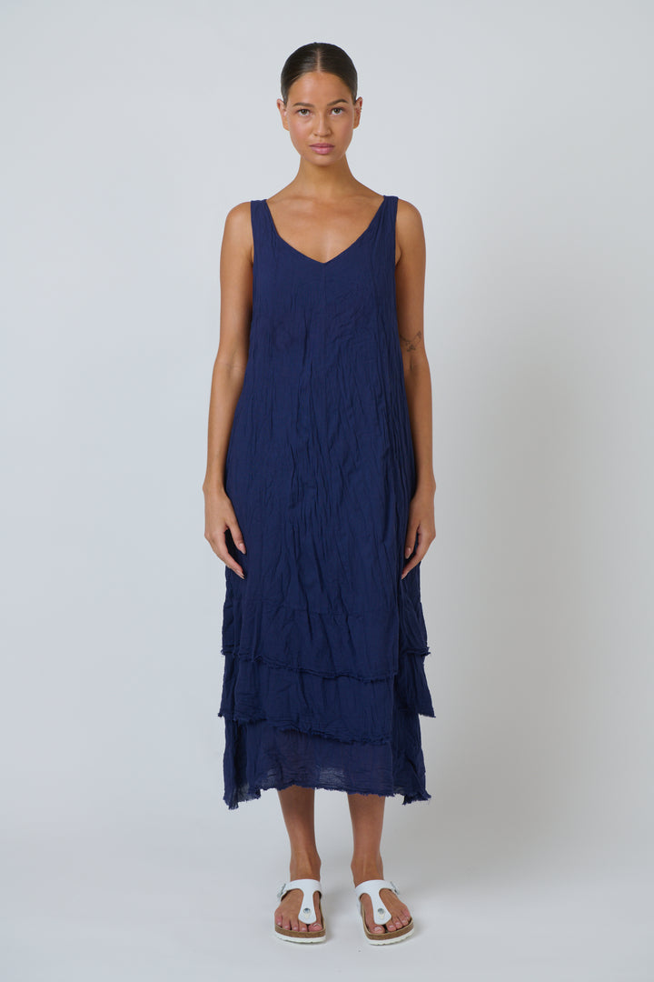 Gemma Crinkle Cotton Layer Dress - Indigo