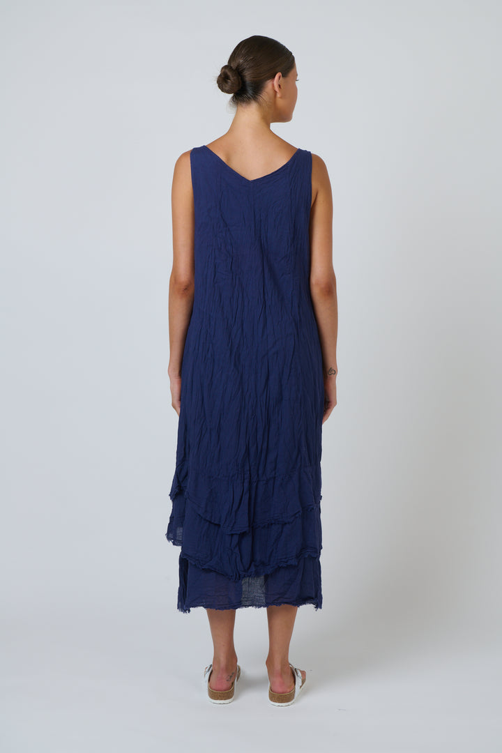 Gemma Crinkle Cotton Layer Dress - Indigo