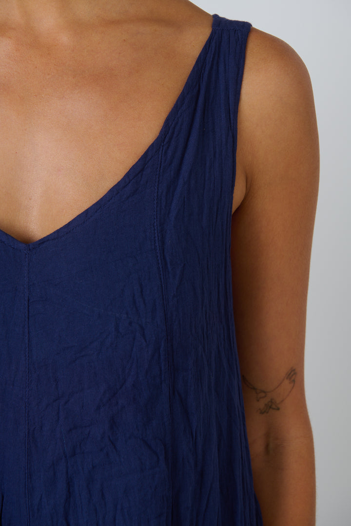Gemma Crinkle Cotton Layer Dress - Indigo