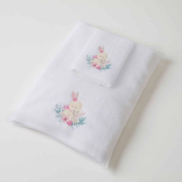 Pink Bunny Bath Towel & Face Washer Set