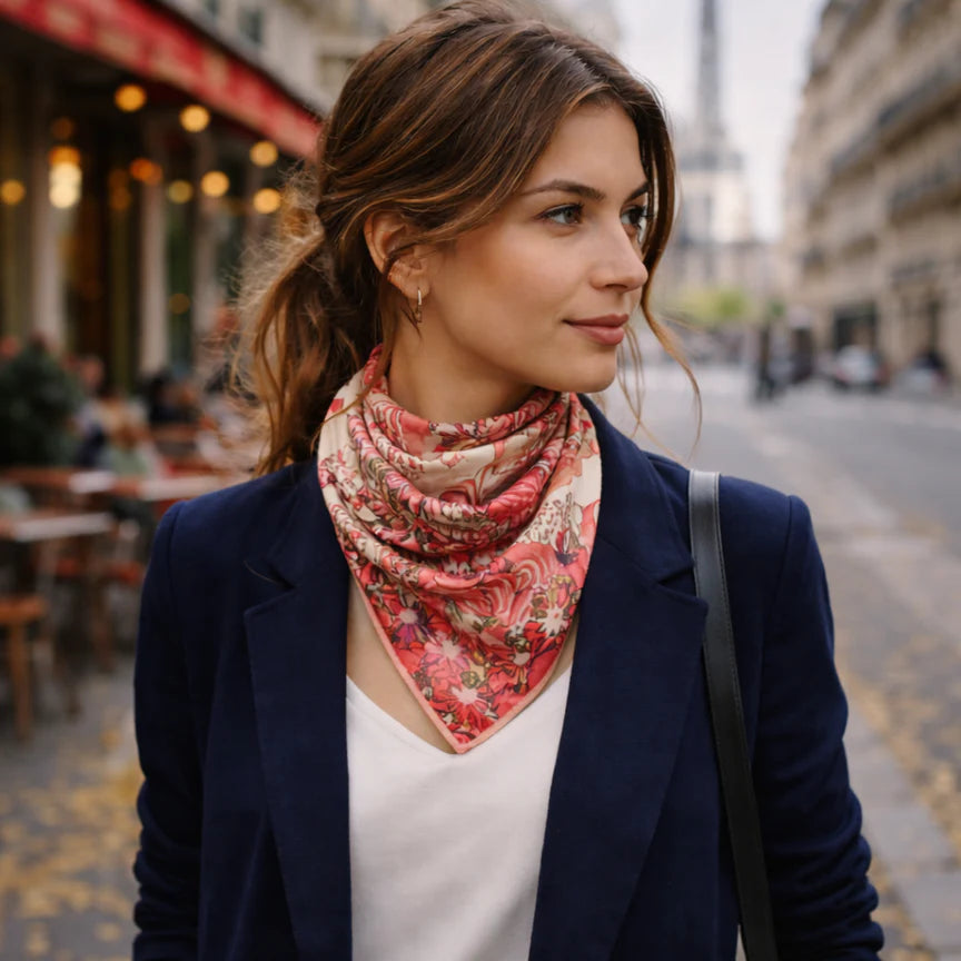 Silk Scarf Heloise Wild Paris Pink - 50X50 cm