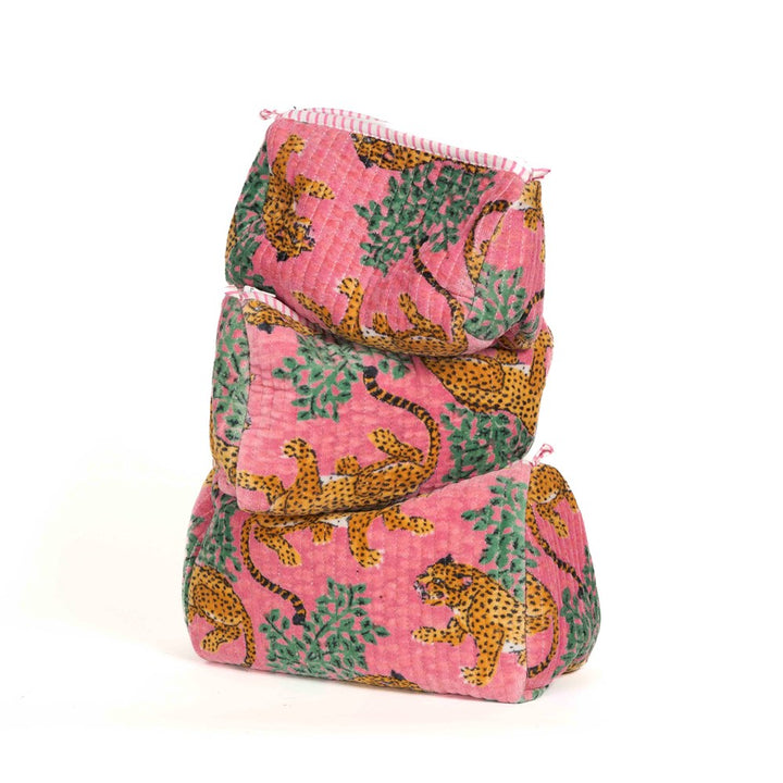 Parisian Cool Panther Velvet Pouches - Rose