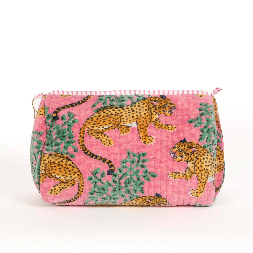 Parisian Cool Panther Velvet Pouches - Rose