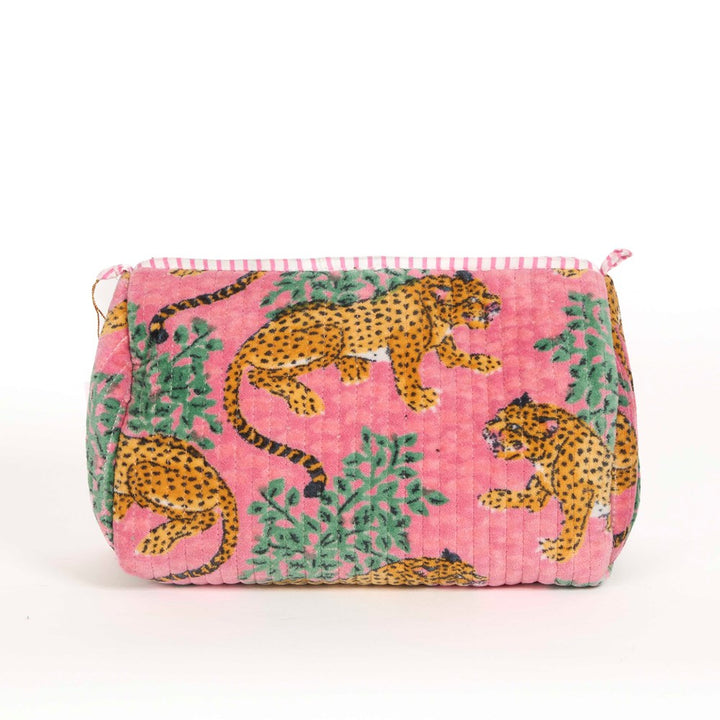 Parisian Cool Panther Velvet Pouches - Rose