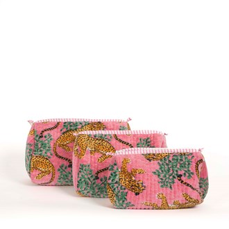Parisian Cool Panther Velvet Pouches - Rose