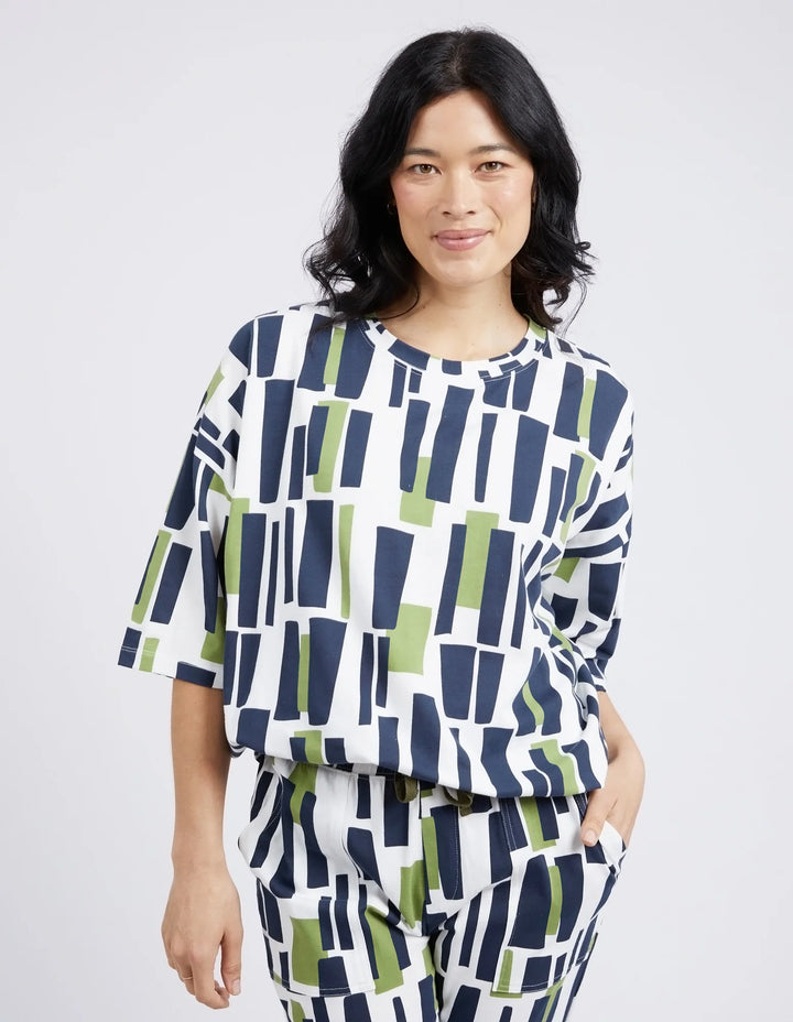 Elm Valley Sweat Geo Print- Navy