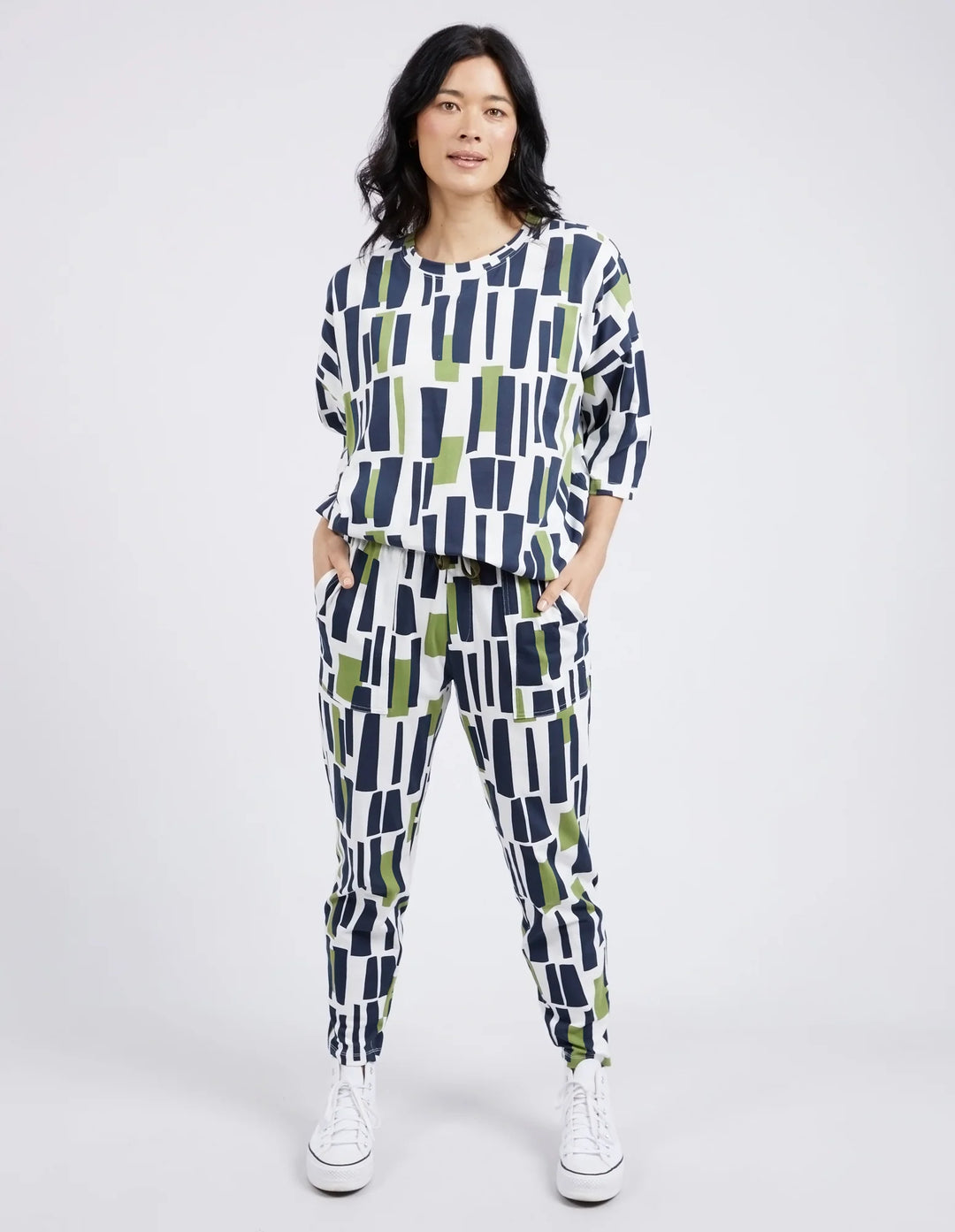 Elm Valley Sweat Geo Print- Navy