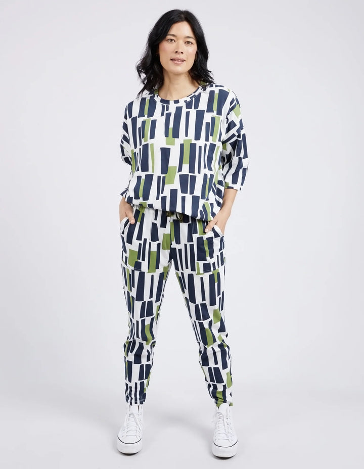 Elm Valley Sweat Geo Print- Navy