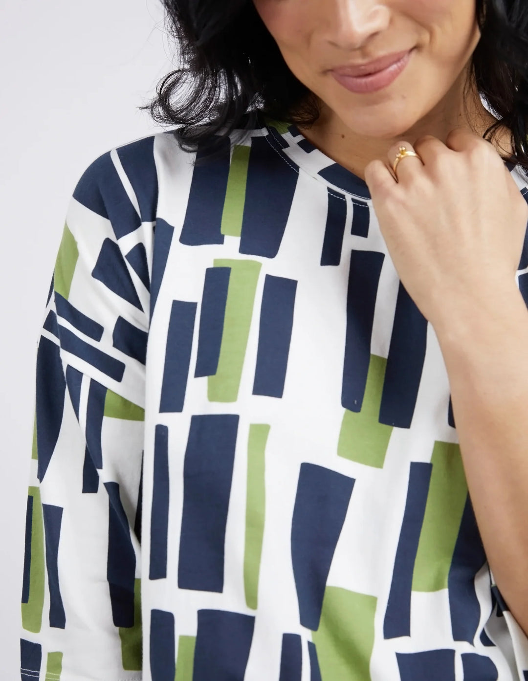 Elm Valley Sweat Geo Print- Navy