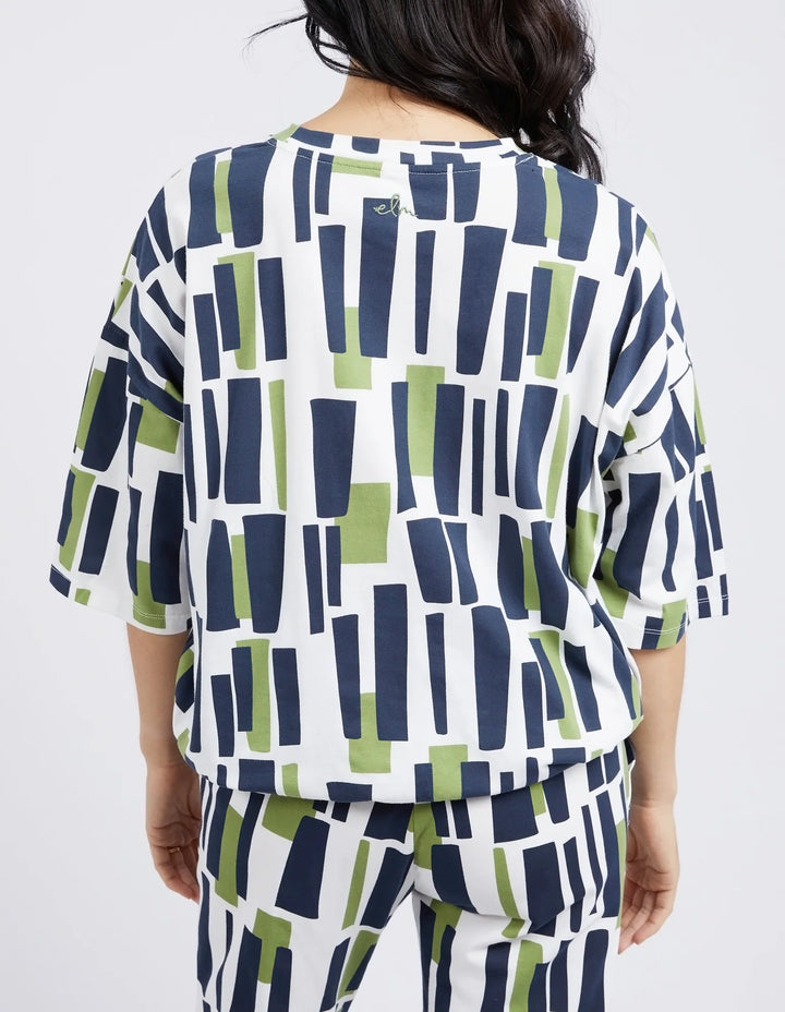 Elm Valley Sweat Geo Print- Navy