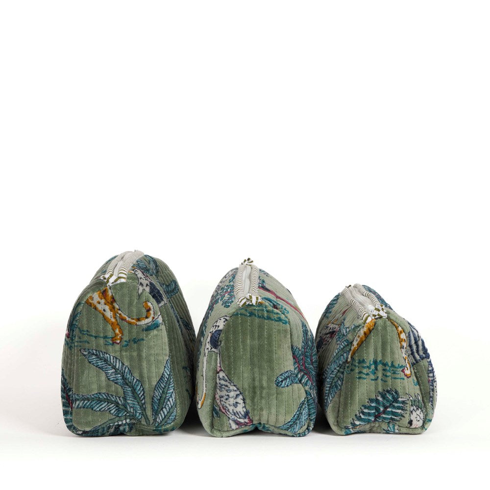 Parisian Cool Panther Velvet Pouches - Sage Green