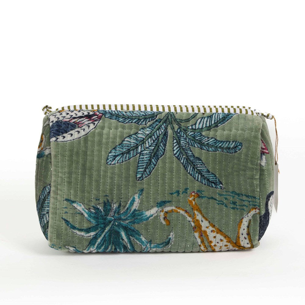 Parisian Cool Panther Velvet Pouches - Sage Green