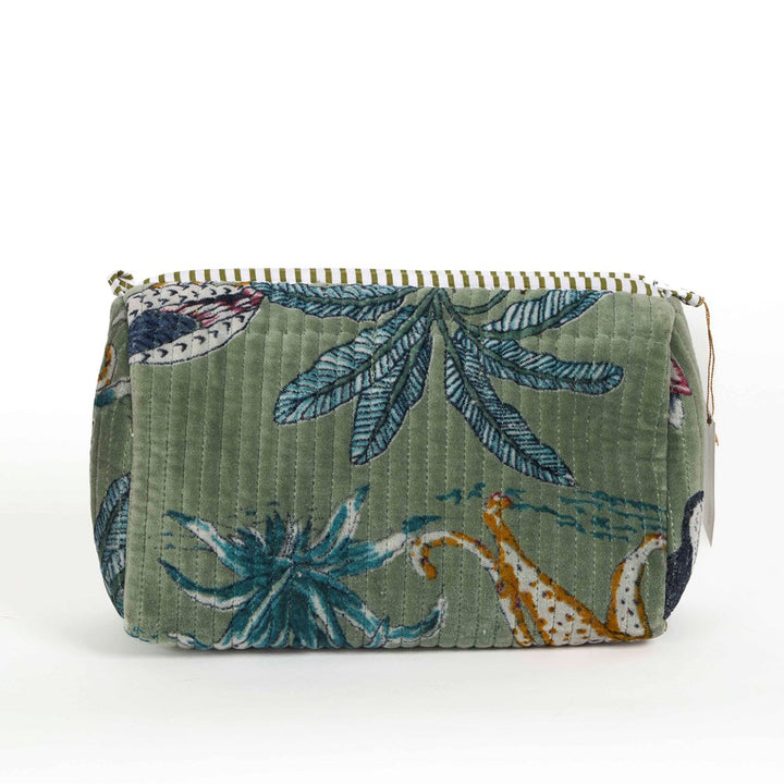 Parisian Cool Panther Velvet Pouches - Sage Green