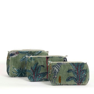 Parisian Cool Panther Velvet Pouches - Sage Green
