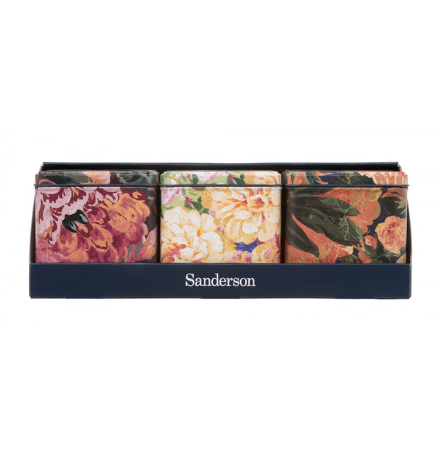 Sanderson Rose & Peony Square Cannister Tins -Pack of 3