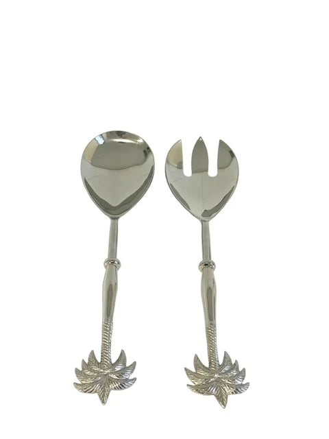 Palm Tree Salad Server 2pc Set - Silver